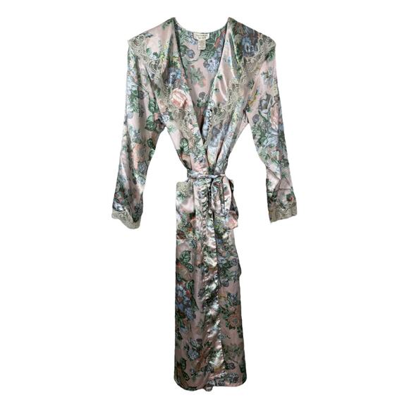 Vintage Victoria's Secret Gold Label Floral Satin Robe P/S Pink Lace Long Duster - Picture 5 of 7